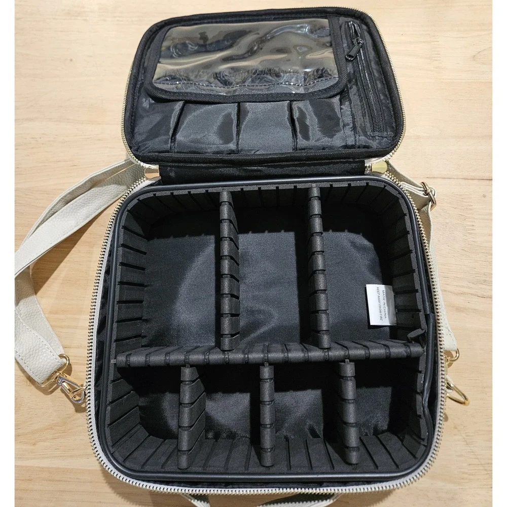 Larcgtiura Green Makeup Train Case Cosmetic Organizer Bee Crossbody Bag Vegan‎